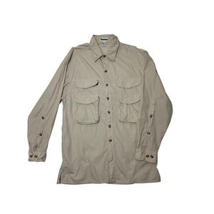 Sea Harbour Men Long Sleeve Fishing Shirt Khaki Cotton Vented Pockets Utility XL